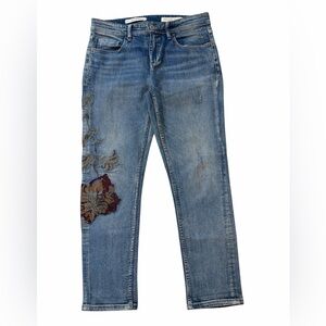 Pilcro & the Letterpress Embroidered Mid Rise Slim Boyfriend Jeans